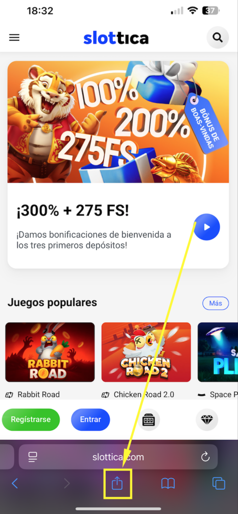 Auf „Slottica auf iOS herunterladen“ klicken