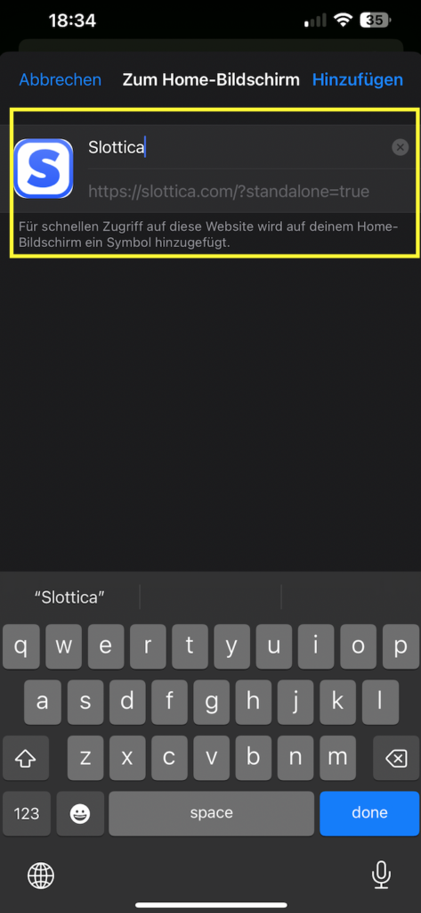 „Zum Home-Bildschirm hinzufügen“ auswählen