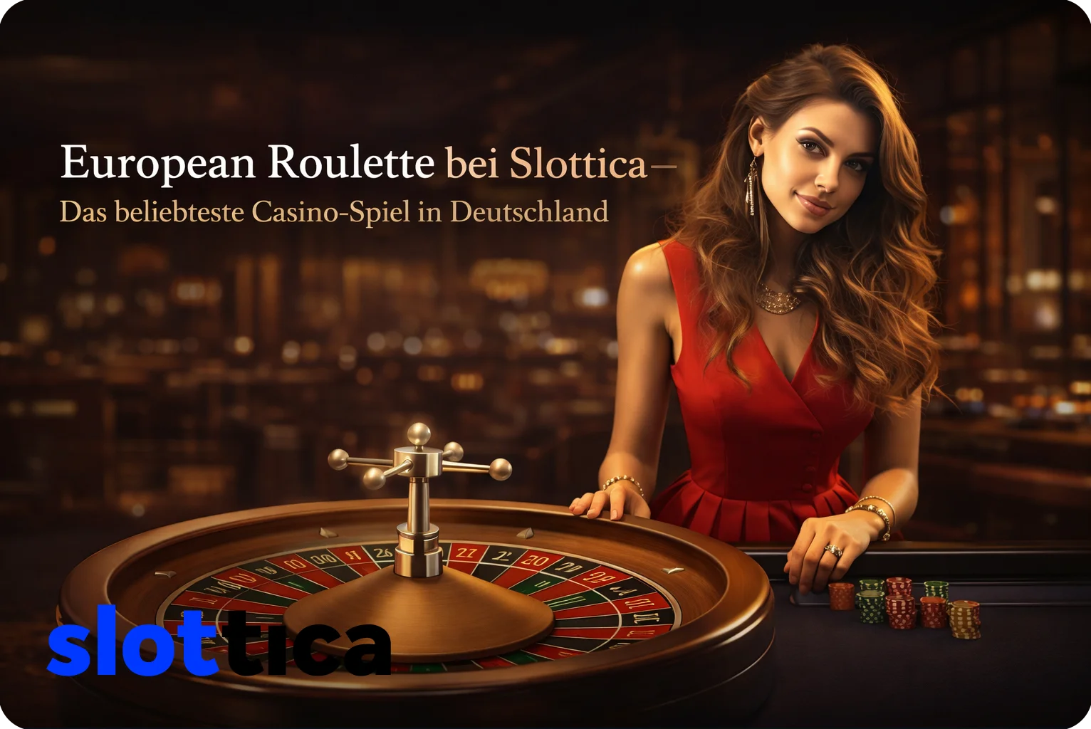 European Roulette bei Slottica mit klassischem Roulette-Rad und elegantem Casino-Ambiente