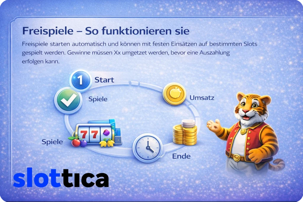 Grafische Darstellung zur Funktionsweise von Freispielen inklusive Bedingungen und Nutzung