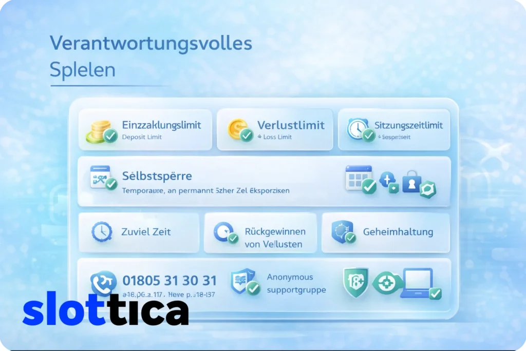 Verantwortungsvolles Spielen bei Slottica mit Einzahlungslimits, Selbstsperre und 18+ Schutzmaßnahmen